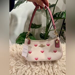 Coach Teri Cream and Pink Heart Shoulder Bag